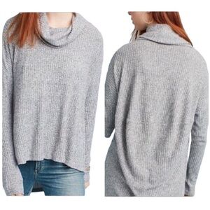 Anthro Maeve Gray Cowl Neck Ribbed Top Size M